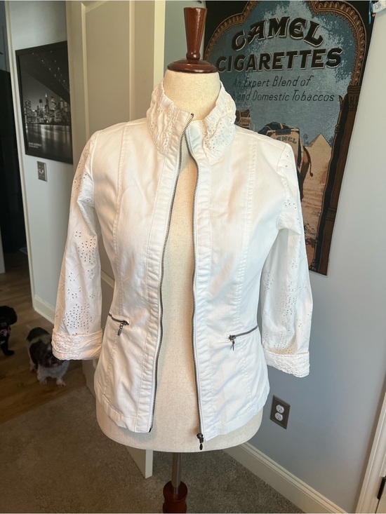 Live a Little Jackets & Blazers - Live a Little White Eyelet-Trim Zip Jacket